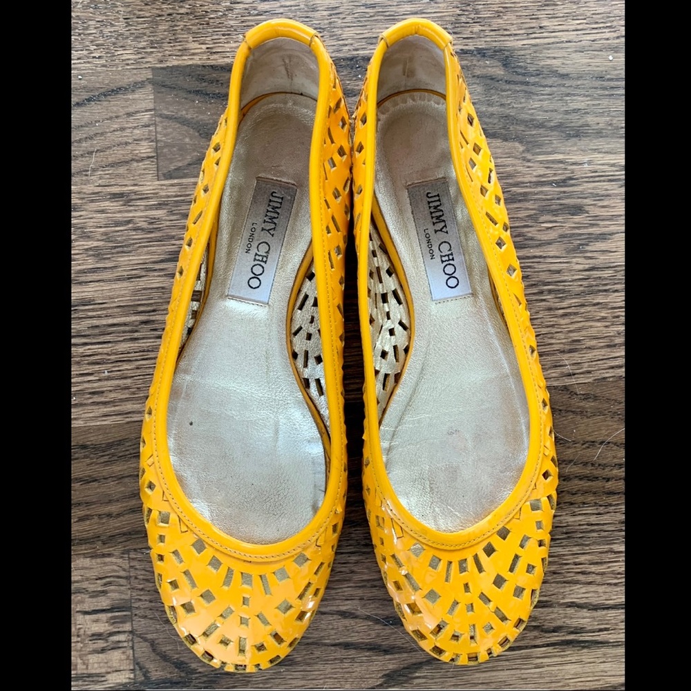 Jimmy Choo yellow patent leather flats 38 1/2